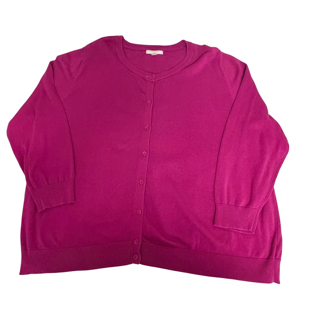Woman Within Magenta Pink Cotton Cardigan Sweater Cotton Plus Size 3X Crew Neck